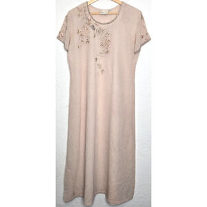 Vintage Kaftan Dress Womens Medium Pink Pastel Embellished Indian Boho Beaded